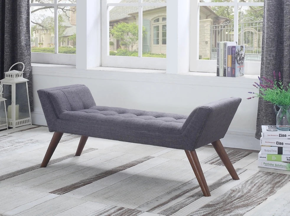 FABRIC UPHOLSTERED TUFTED BENCH - GREY/WOOD