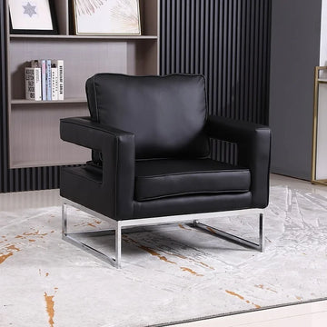 PU LEATHER ACCENT CHAIR - BLACK/CHROME