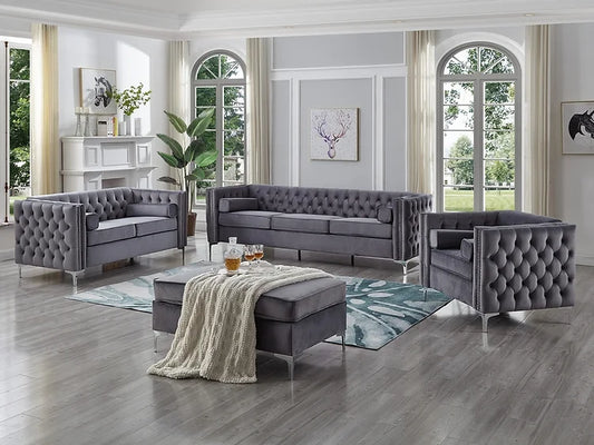 VELVET NAILHEAD SOFA SERIES - GREY