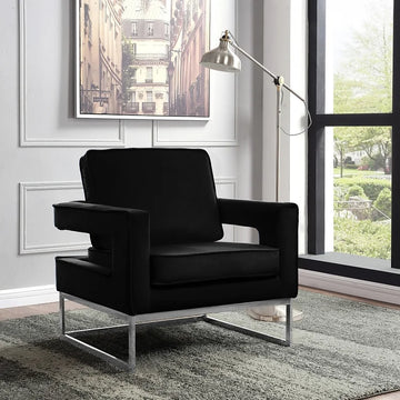 VELVET ACCENT CHAIR - BLACK/CHROME