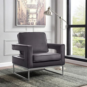 VELVET ACCENT CHAIR - GREY/CHROME