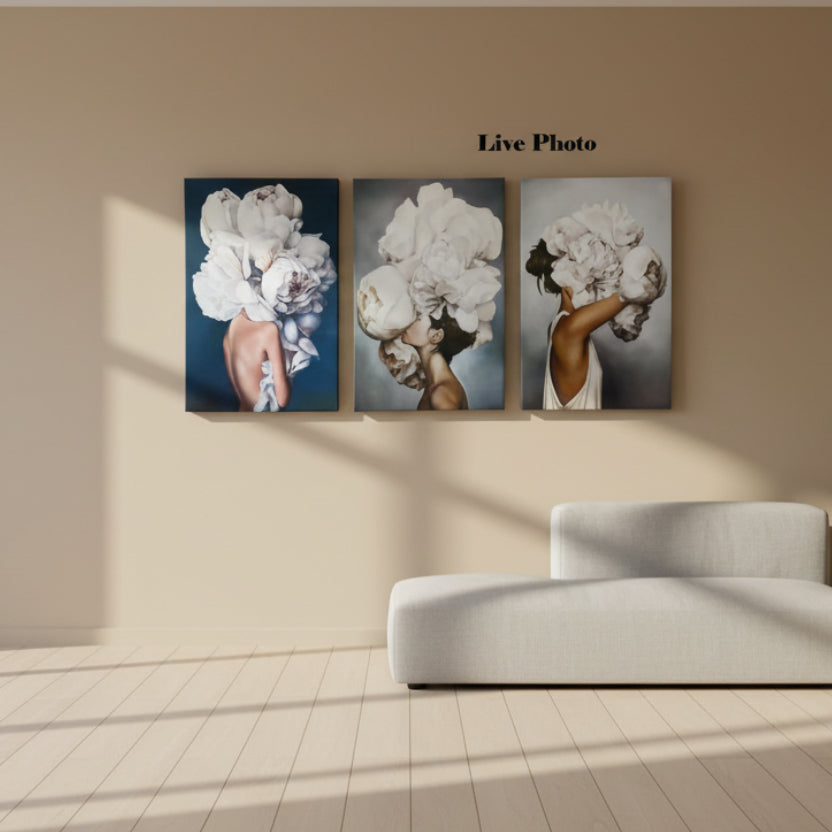 Peonie Flower Girl Wrapped Canvas - Set of 3