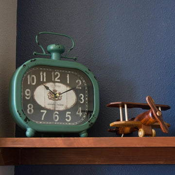Distressed Teal Quartz Metal Decorative Clock