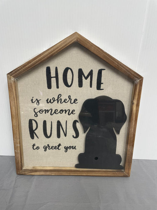 Framed House Shape Dog Sign 12"x14"