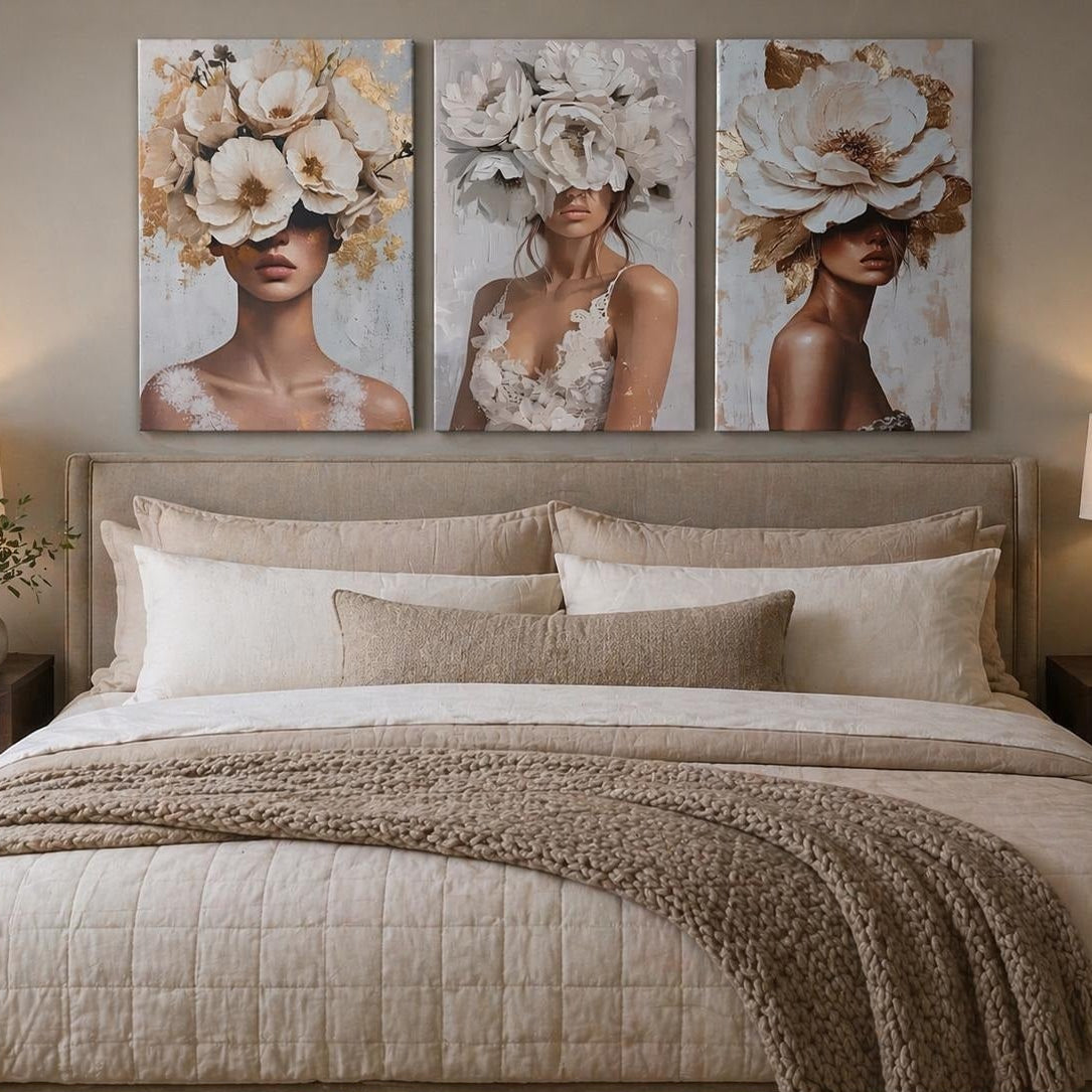 Modern Golden Petal Silhouette Wall Art Set