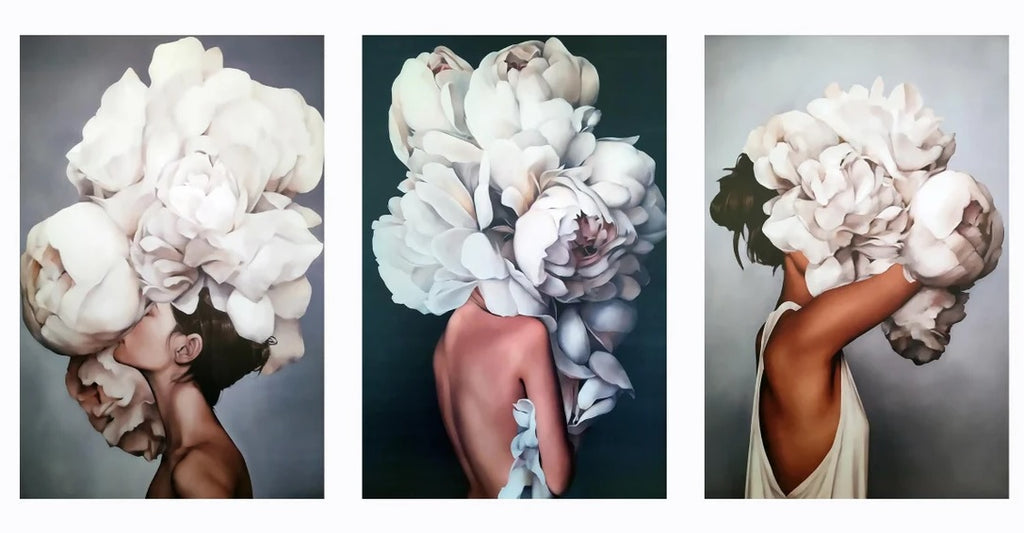 Peonie Flower Girl Wrapped Canvas - Set of 3