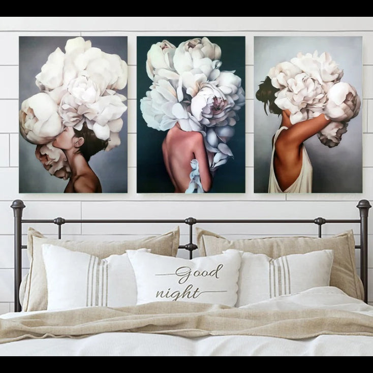 Peonie Flower Girl Wrapped Canvas - Set of 3