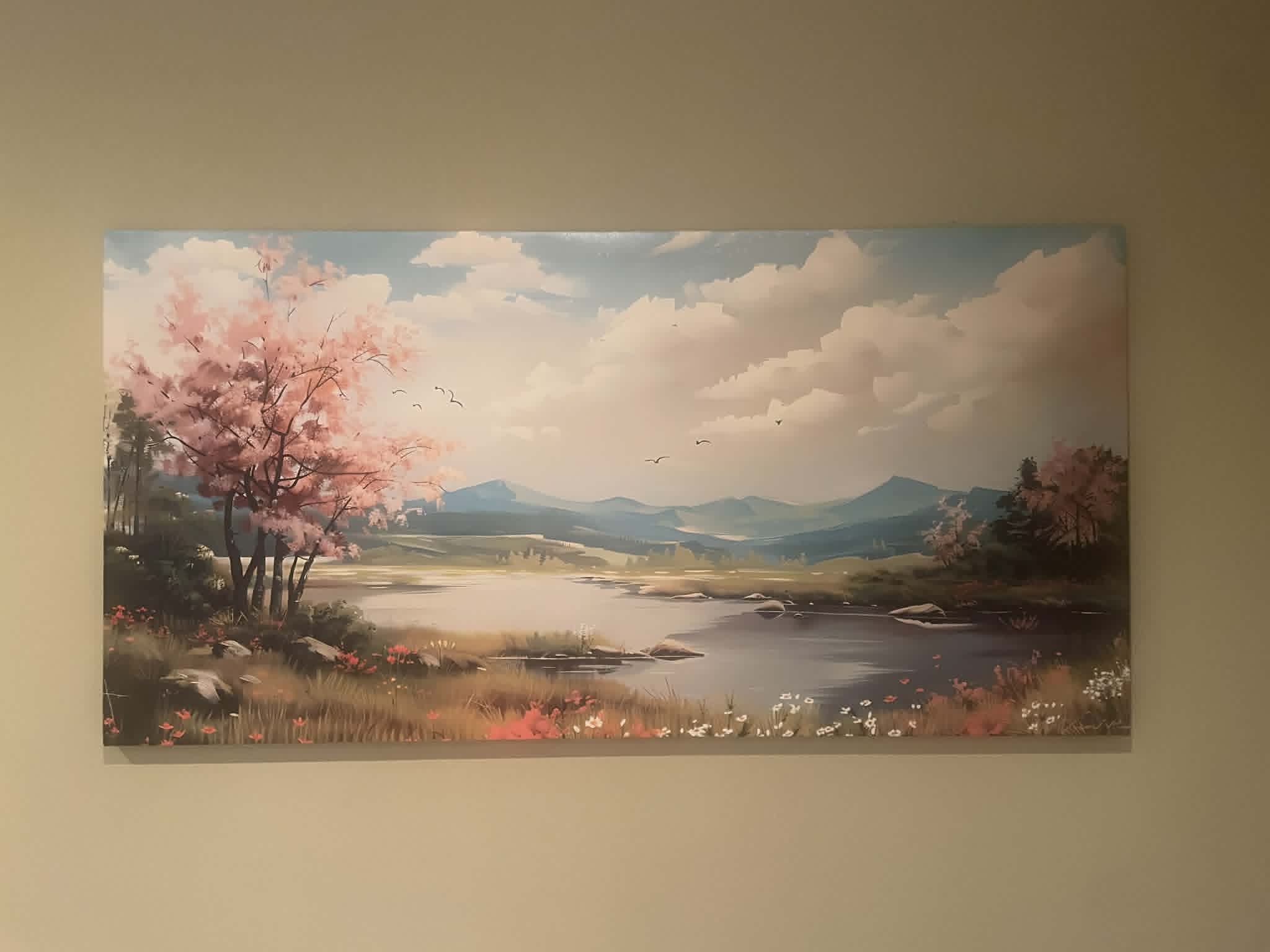 Blossoms By The Quiet Lake Canvas Wall Art