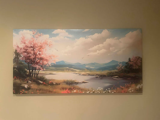 Blossoms By The Quiet Lake Canvas Wall Art