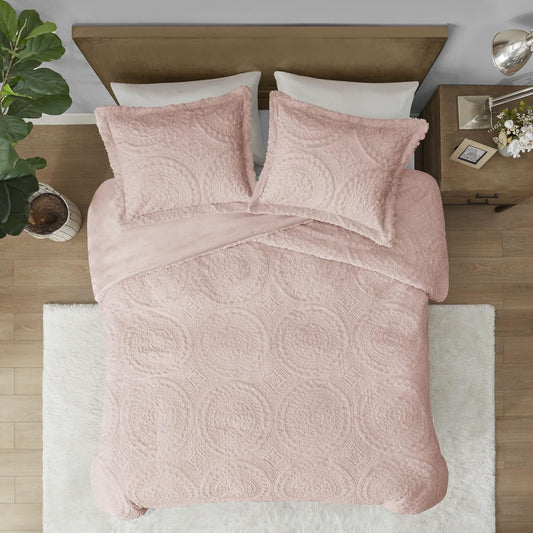 Madison Park Arya King/Cal King Medallion Ultra Plush Comforter Set in Blush - Olliix MP10-5062