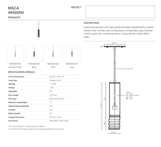 MILCA Pendant Stainless steel - 494502M-BN | KUZCO