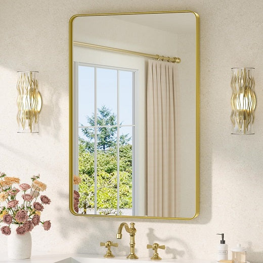 TETOTE 24 x 36 inch Gold Brushed Gold Metal Framed Mirror,