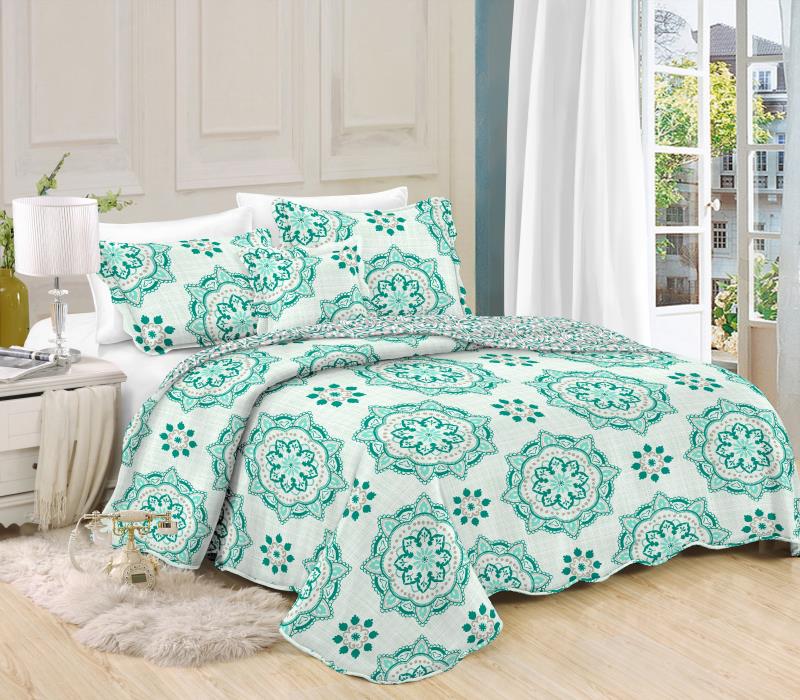 QUEEN - 3 PIECE BED QUILT/ BEDSPREAD/ COVERLET - GREEN MOSAIC