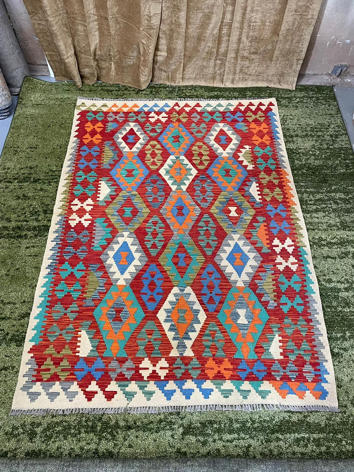 5'10" x  8'  Afghan Kilim Handmade Wool Rug