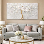 White Flowers Gold Tree Floral Wrapped Canvas