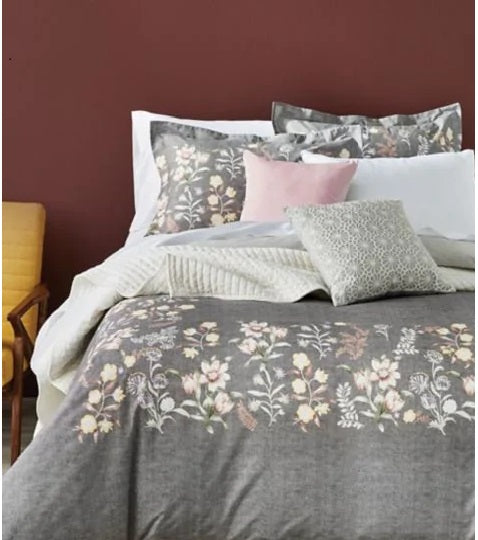 Full / Queen Duvet Cover Set ~ Cotton 3 Pieces by Distinctly Home ~ Grey Floral - GetSetHome Store