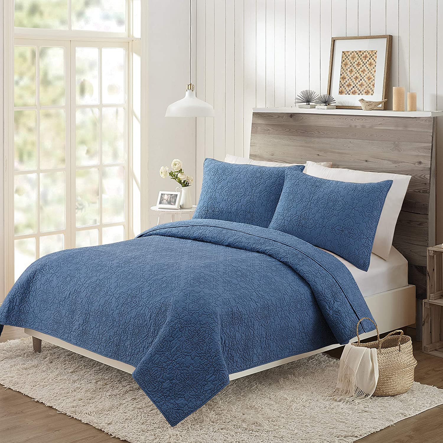 King ~ Mary Jane's Home Darling Lace Coverlet, Denim - GetSetHome Store