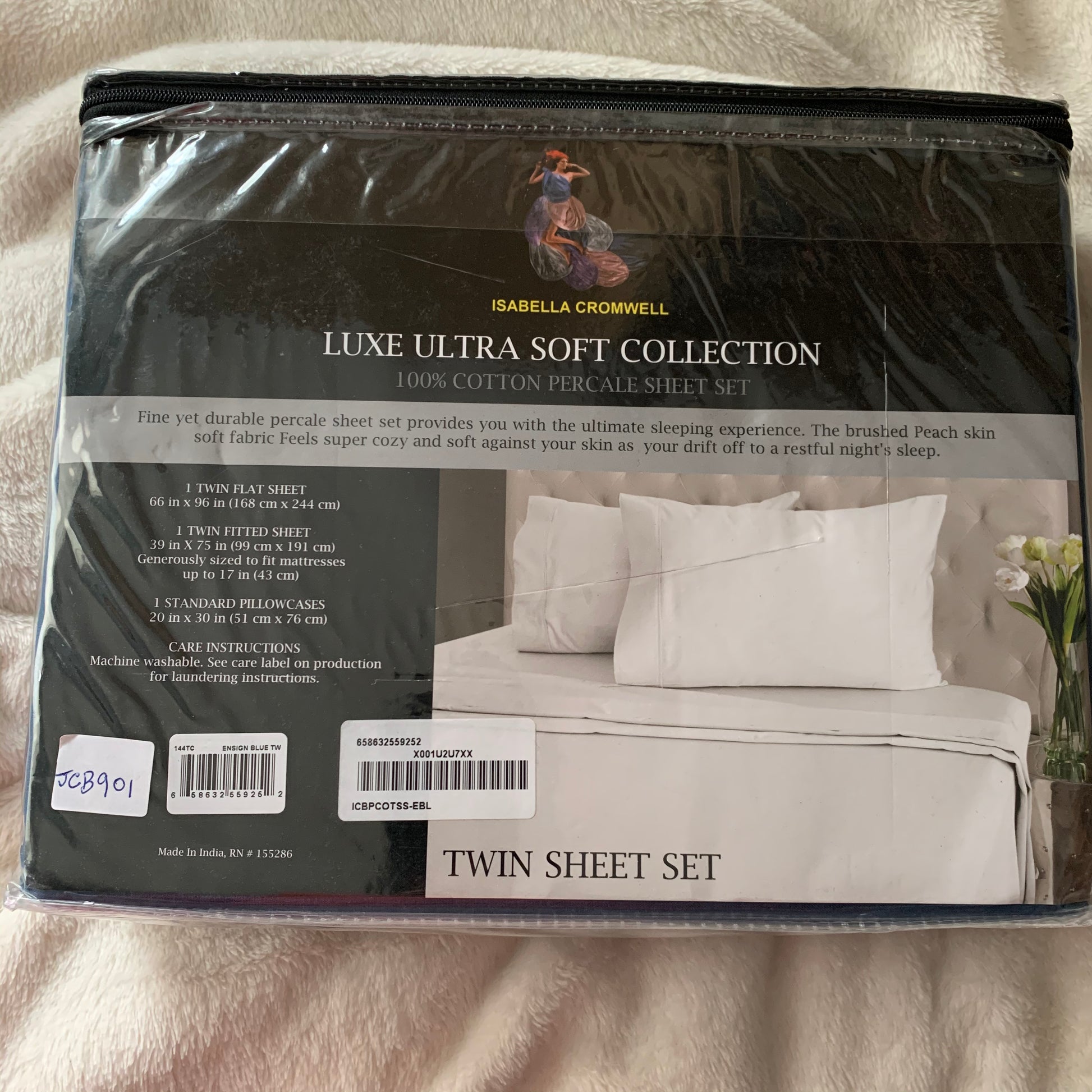 Twin ~ 3 Piece Sheet Set, Ensign Blue, Cotton, by Casa Platino - GetSetHome Store