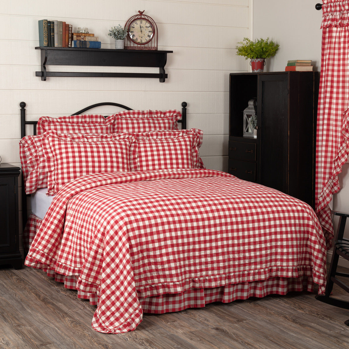 TWIN ~ ANNIE BUFFALO RED CHECK RUFFLED QUILT COVERLET - GetSetHome Store