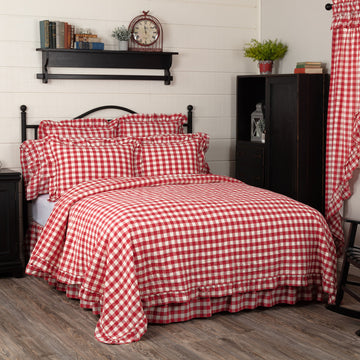 TWIN ~ ANNIE BUFFALO RED CHECK RUFFLED QUILT COVERLET - GetSetHome Store