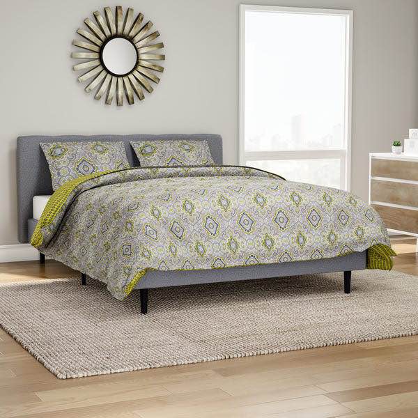Queen ~ 3 Piece  City Scene Milan Reversible Duvet Cover Set, Yellow - GetSetHome Store