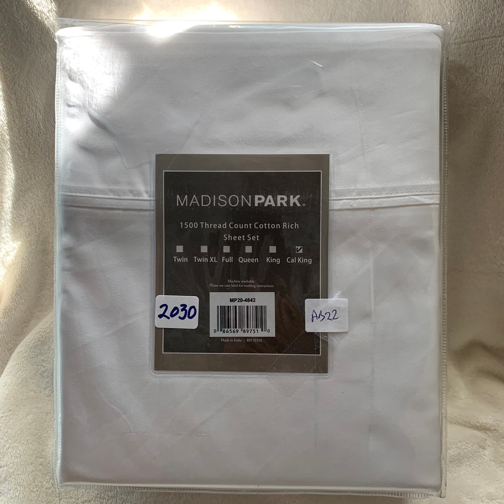 Cal King - Madison Park MP20-4842 Cotton Rich Sheet Set, White - GetSetHome Store