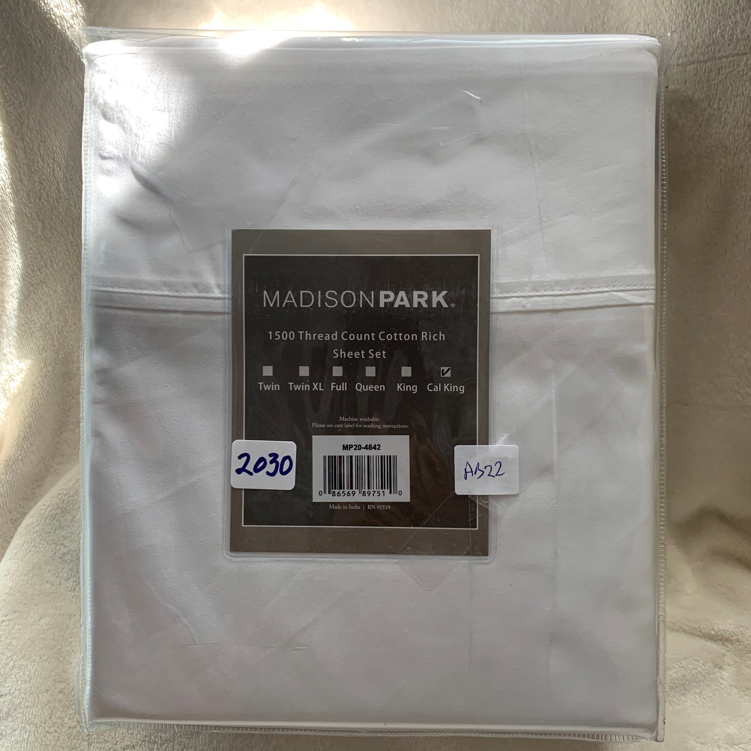 Cal King - Madison Park MP20-4842 Cotton Rich Sheet Set, White - GetSetHome Store