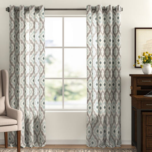 Curtains - Letchworth Ikat Semi-Sheer Grommet Curtain Panel ( set of 2), Aqua - GetSetHome Store