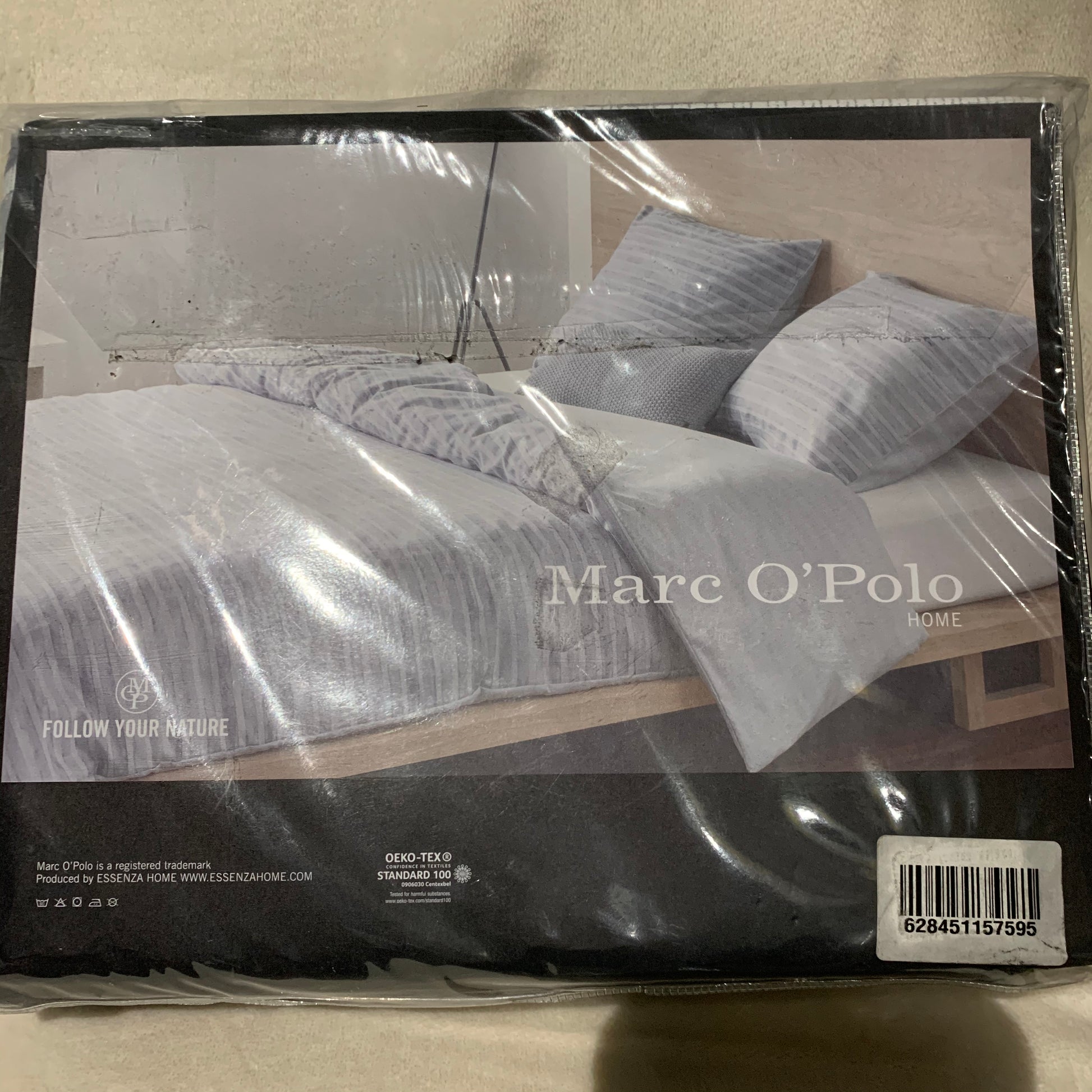 King - Marc O Polo Harsar Cotton 3-Piece Striped Duvet Cover Set, Grey - GetSetHome Store