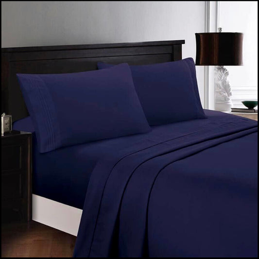 Queen ~3500 Series Bedding - 4 Piece Bed Sheet Set, Navy Blue - GetSetHome Store