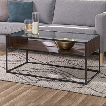 Walker Edison Industrial Modern Wood Rectangle Open Shelf Coffee Table - GetSetHome Store