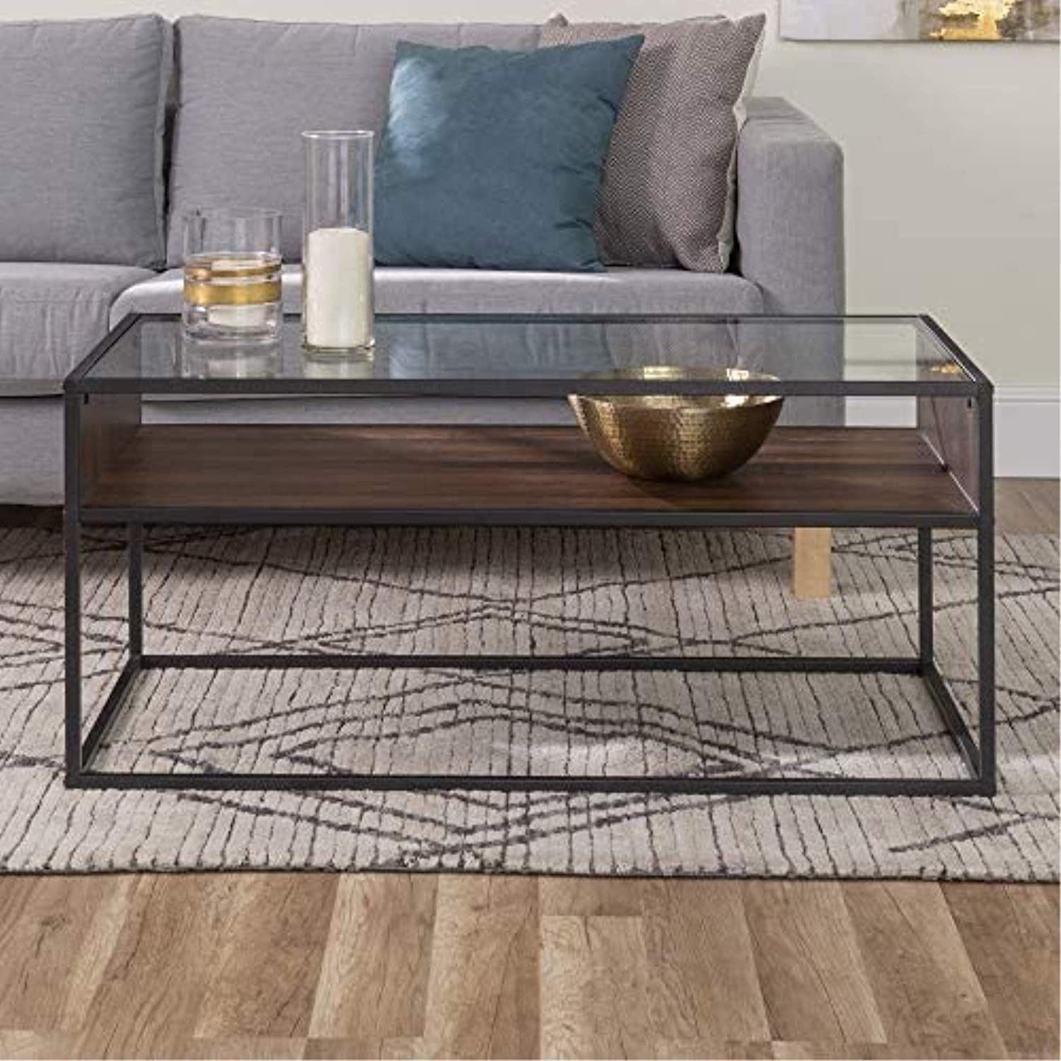 Walker Edison Industrial Modern Wood Rectangle Open Shelf Coffee Table - GetSetHome Store