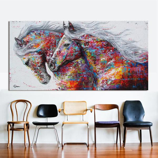 Wall Art - Running Horses Large Abstract Colorful Horse canvas - GetSetHome Store