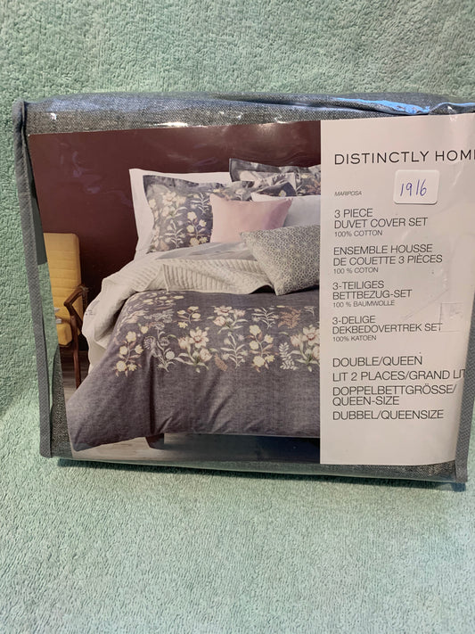 Full / Queen Duvet Cover Set ~ Cotton 3 Pieces by Distinctly Home ~ Grey Floral - GetSetHome Store