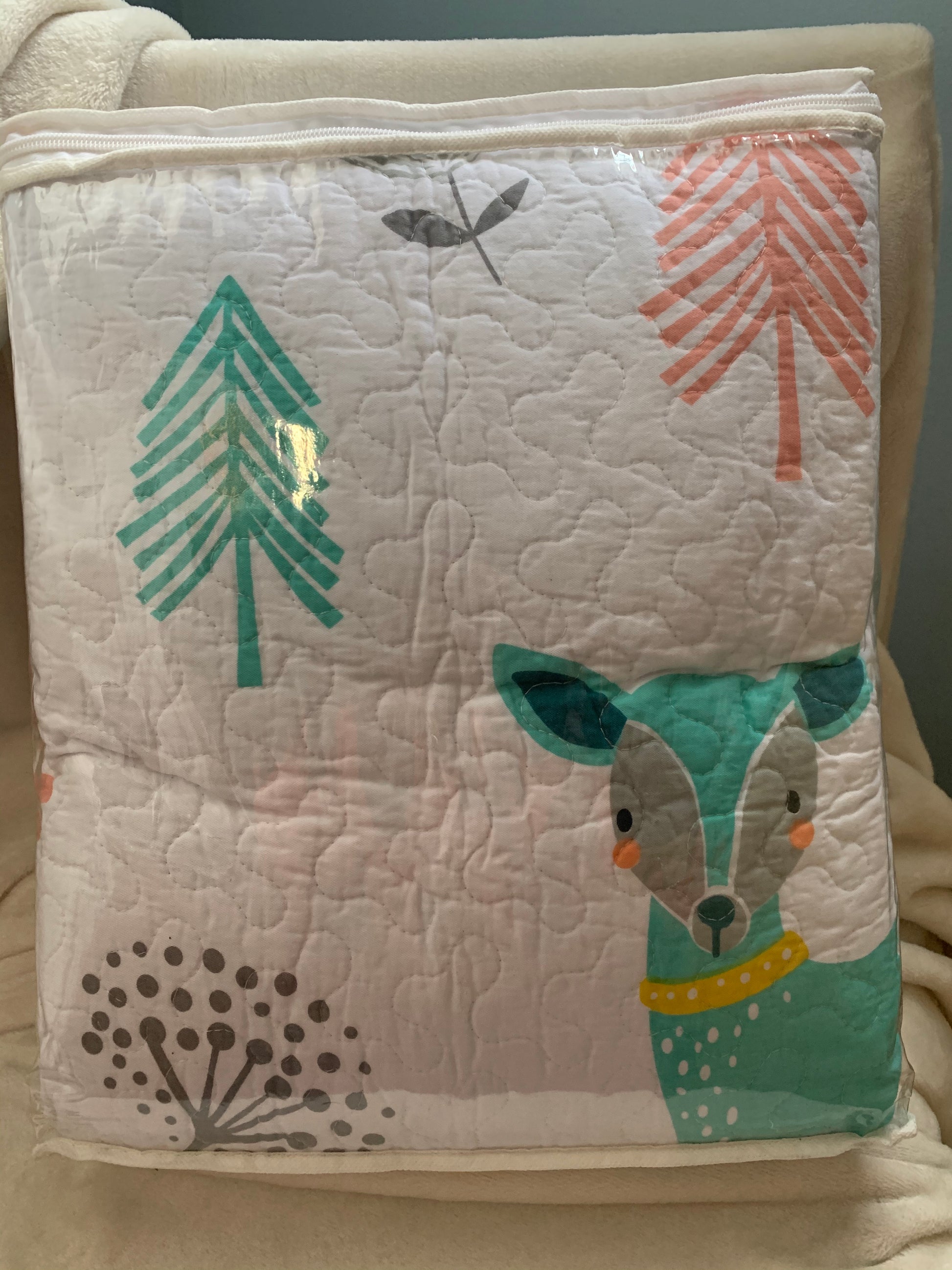 Twin ~ 2 Piece Quilt Set, Cotton, Teal, Blue, Forest Deer - GetSetHome Store