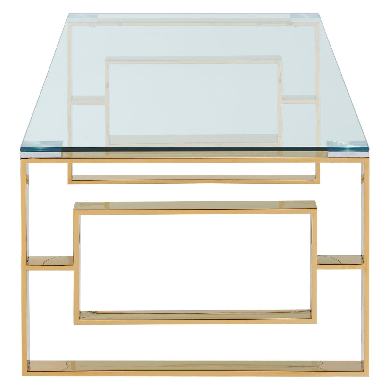 !nspire Coffee Table - 47.25-in x 15.75-in - Clear Glass - Stainless Steel Gold Base - GetSetHome Store