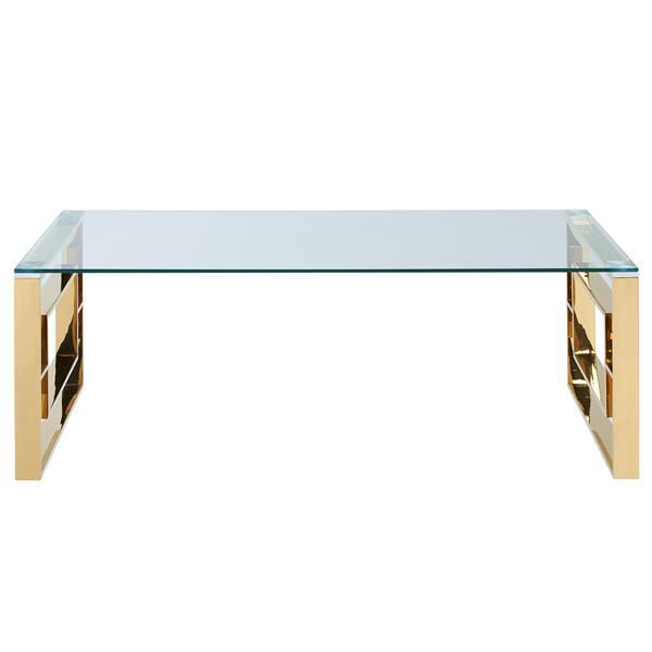 !nspire Coffee Table - 47.25-in x 15.75-in - Clear Glass - Stainless Steel Gold Base - GetSetHome Store