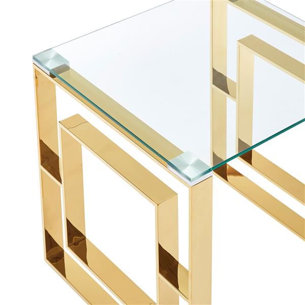 !nspire Coffee Table - 47.25-in x 15.75-in - Clear Glass - Stainless Steel Gold Base - GetSetHome Store