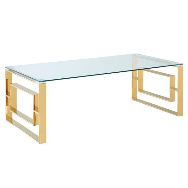 !nspire Coffee Table - 47.25-in x 15.75-in - Clear Glass - Stainless Steel Gold Base - GetSetHome Store