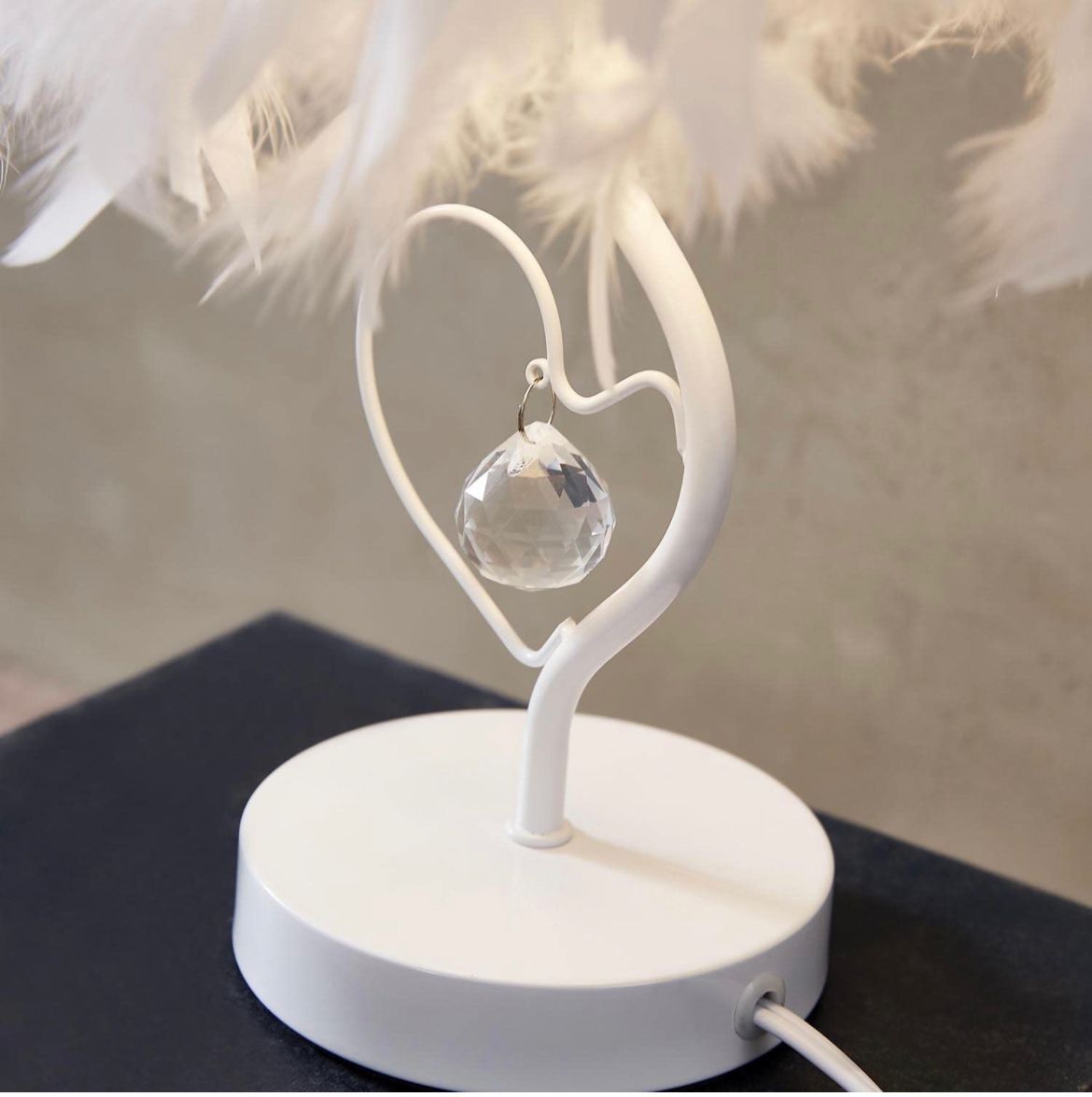 Heart Shape Feather Lampshade Crystal Light Table Lamp - GetSetHome Store