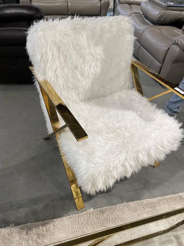 White Fur Gold Leg Chair - GetSetHome Store