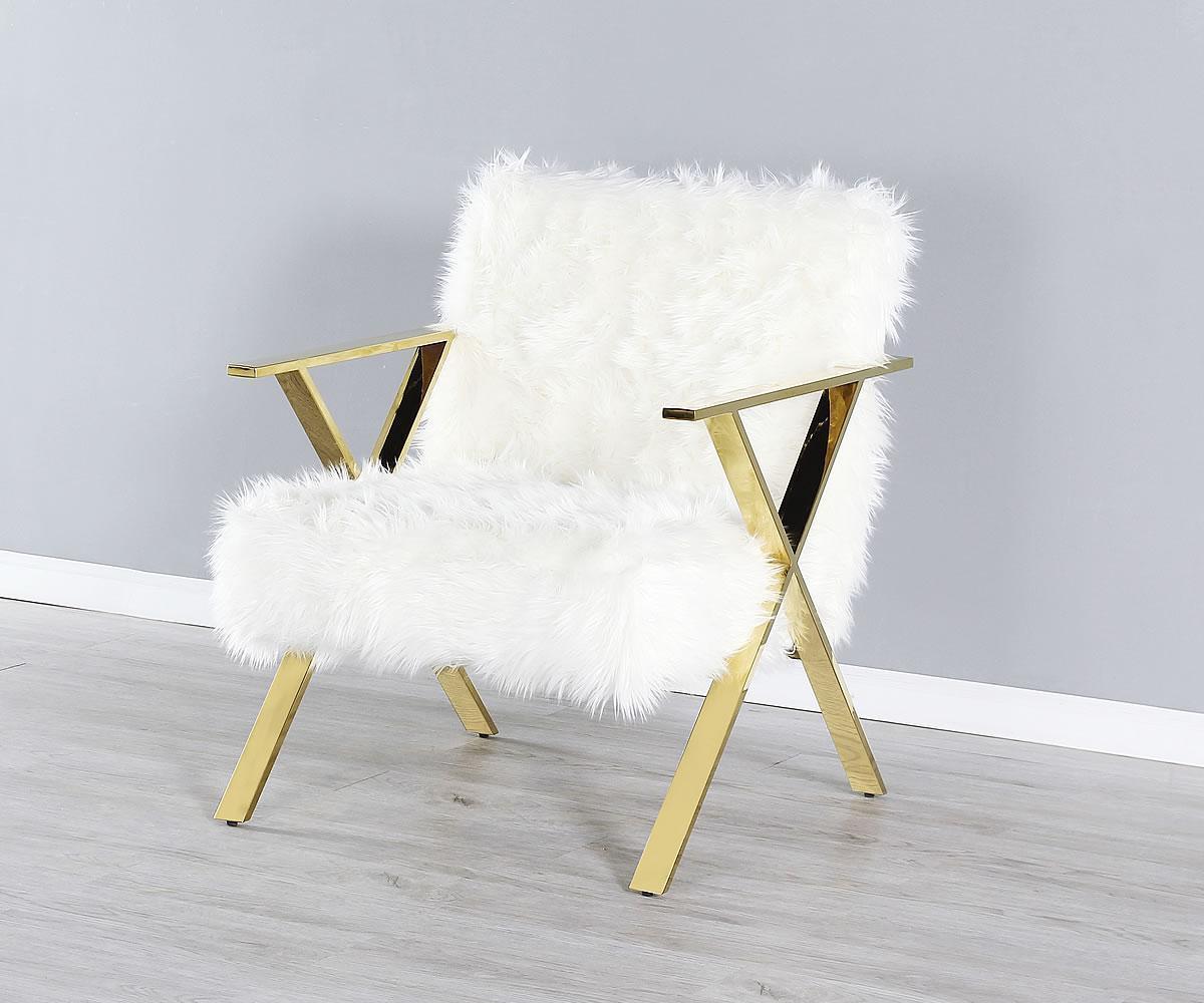 White Fur Gold Leg Chair - GetSetHome Store