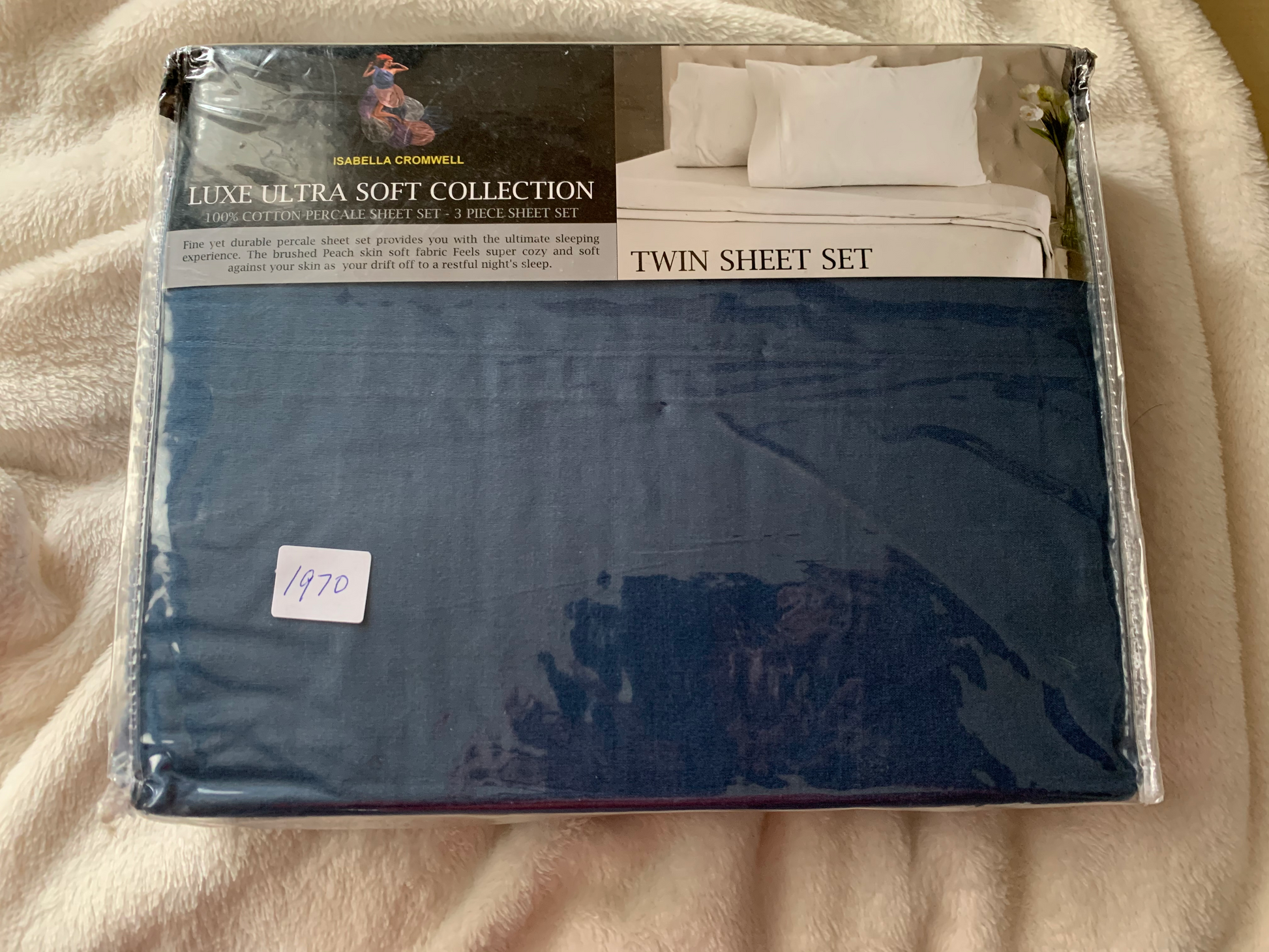 Twin ~ 3 Piece Sheet Set, Ensign Blue, Cotton, by Casa Platino - GetSetHome Store