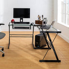 Walker Edison - L-Shaped Modern Glass Corner Computer Desk - Black Clear - GetSetHome Store