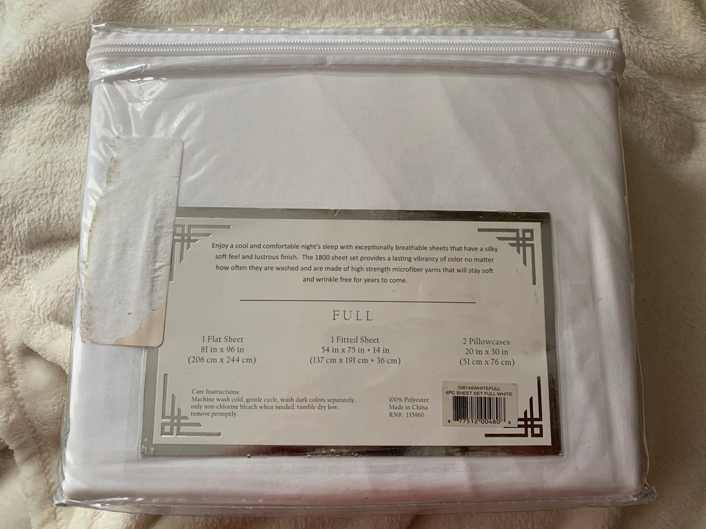 FULL ~ Bed Sheets 4 Piece Set- 1800 Series Collection, White - GetSetHome Store