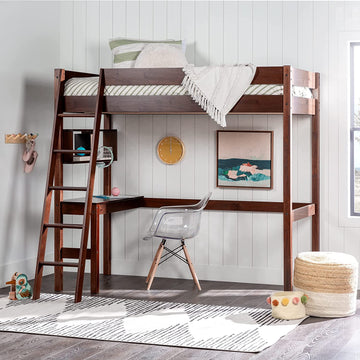 Walker Edison Bibury Classic Solid Wood Twin Loft Bunk Bed, Size, Walnut - GetSetHome Store