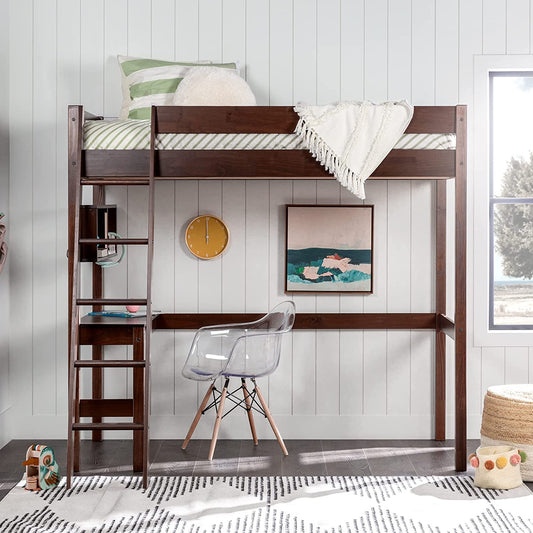 Walker Edison Bibury Classic Solid Wood Twin Loft Bunk Bed, Size, Walnut - GetSetHome Store