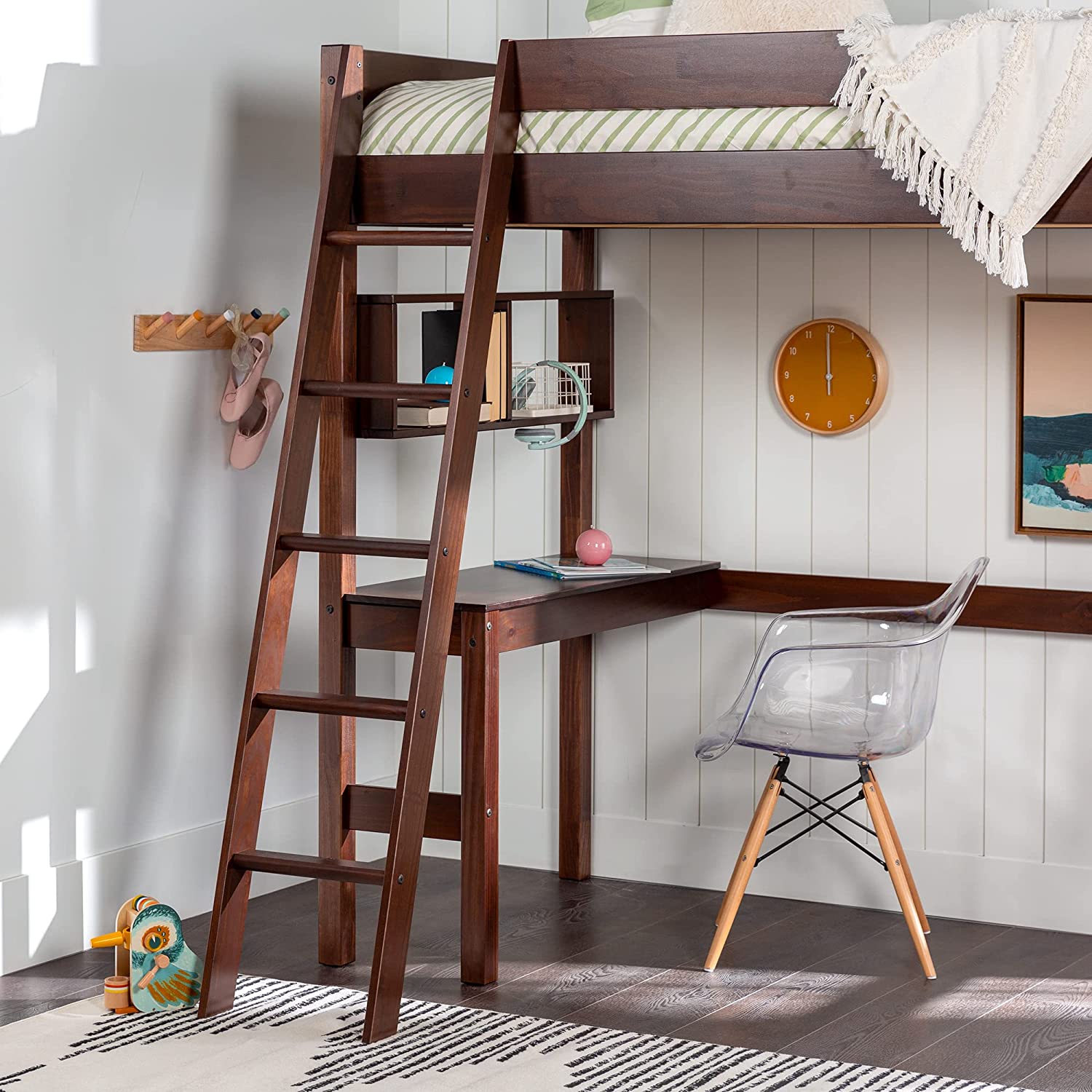 Walker Edison Bibury Classic Solid Wood Twin Loft Bunk Bed, Size, Walnut - GetSetHome Store