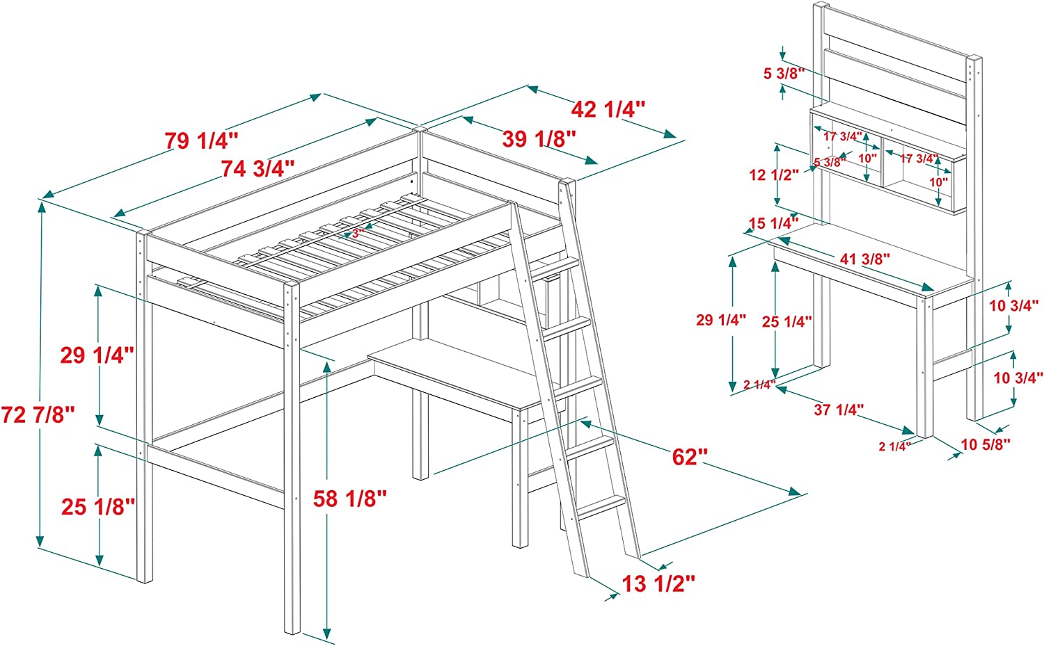 Walker Edison Bibury Classic Solid Wood Twin Loft Bunk Bed, Size, Walnut - GetSetHome Store