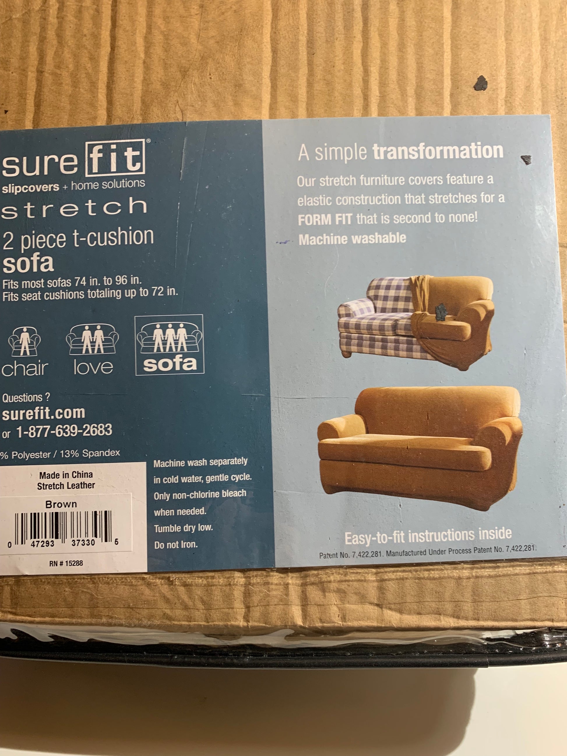 Sure Fit Stretch Leather T-Cushion Two Piece SOFA Slipcover, Brown - GetSetHome Store